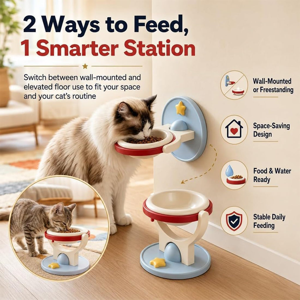 2-in-1 Wall Mounted & Elevated Cat Bowl