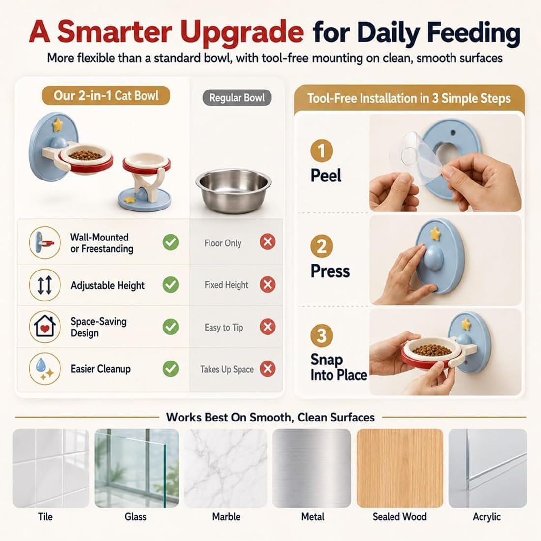 2-in-1 Wall Mounted & Elevated Cat Bowl