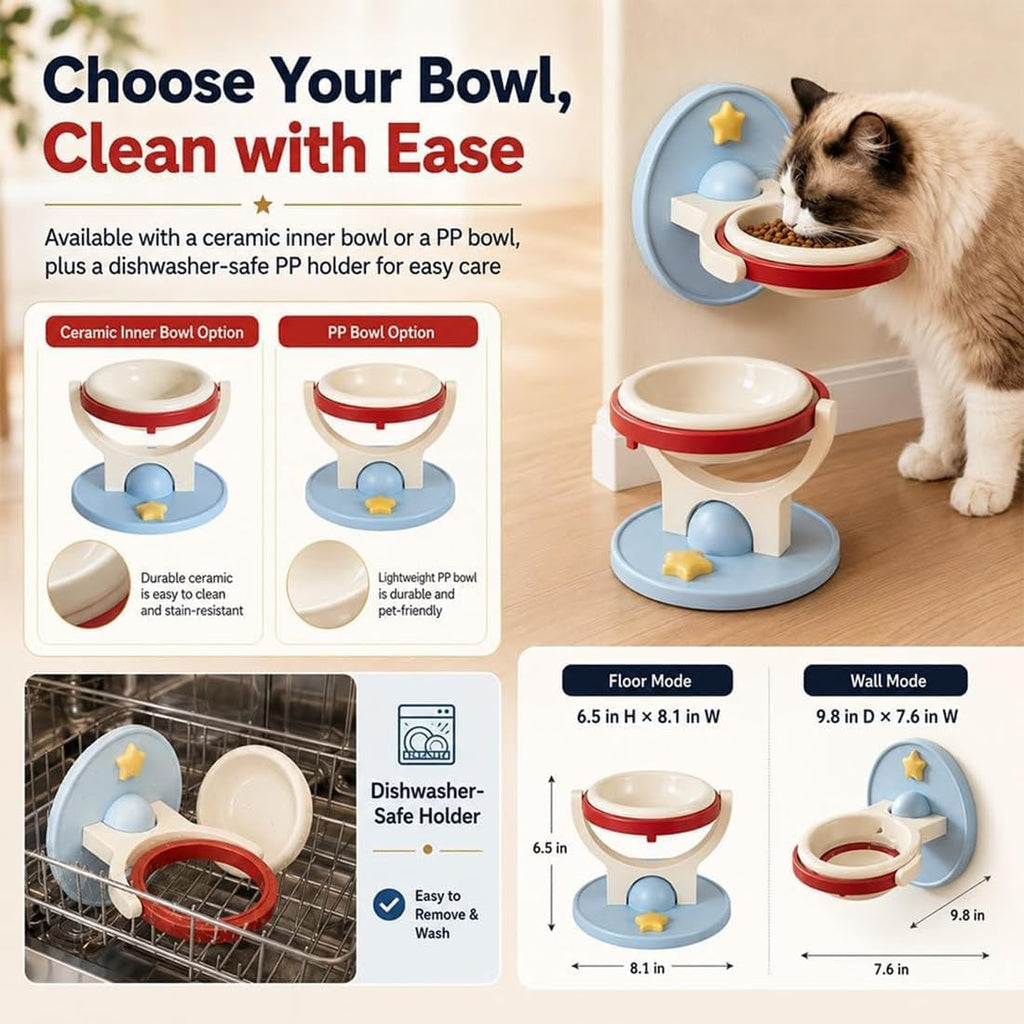 2-in-1 Wall Mounted & Elevated Cat Bowl