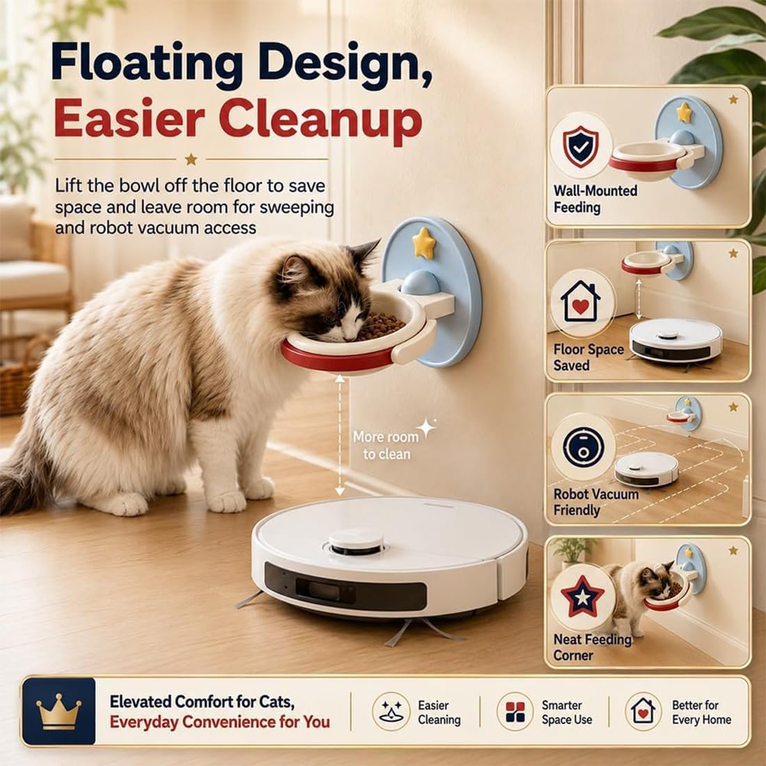 2-in-1 Wall Mounted & Elevated Cat Bowl