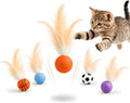 6 Pack Bouncy Cat Feather Ball Toys – Interactive Silicone Cat Balls for Indoor Cats