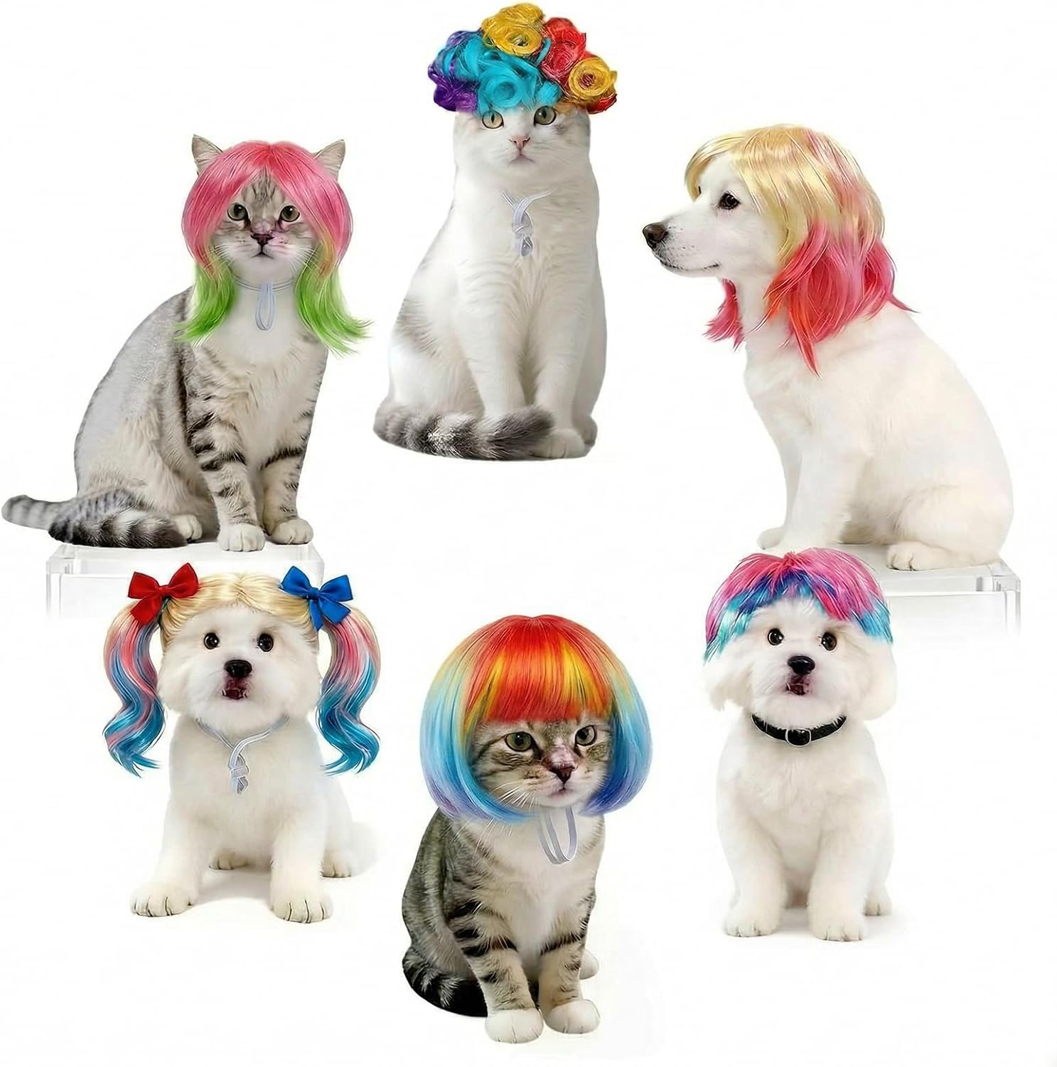 6-Piece Funny Pet Wig Set for Dogs & Cats