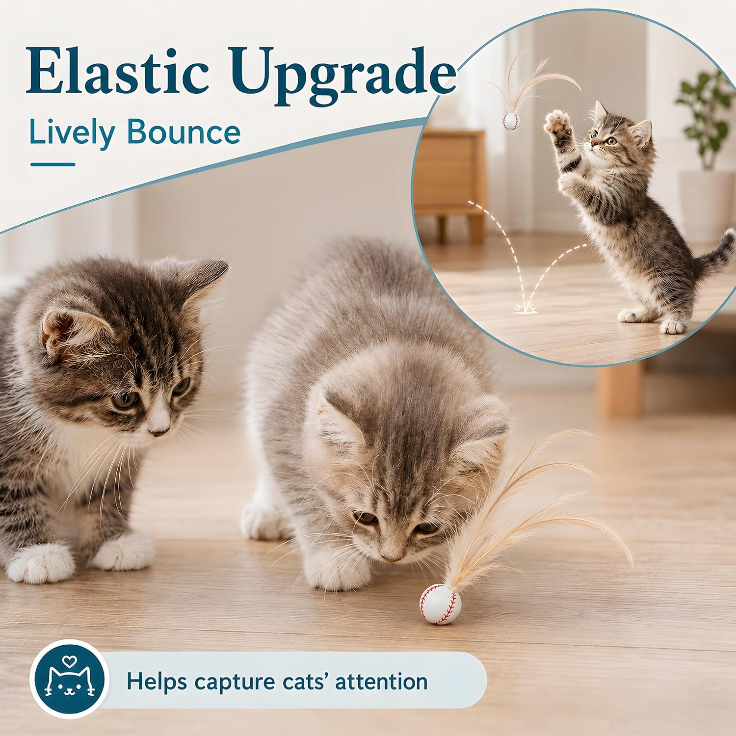 6 Pack Bouncy Cat Feather Ball Toys – Interactive Silicone Cat Balls for Indoor Cats