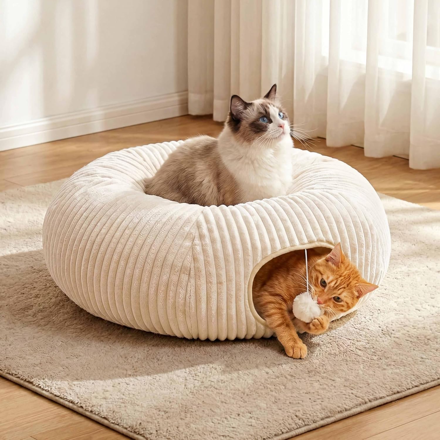 2-in-1 Cat Tunnel Bed – Foldable Cat Cave & Interactive Play Tunnel for Indoor Cats