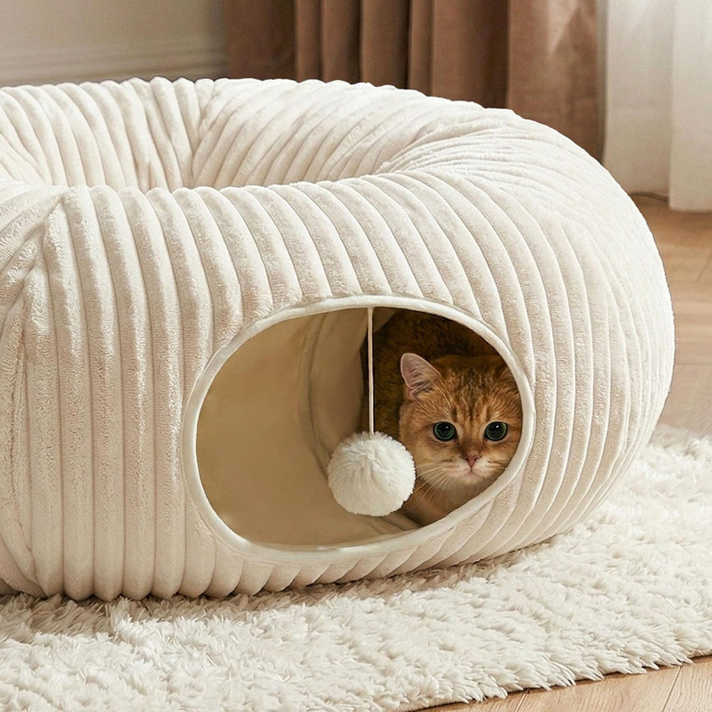 2-in-1 Cat Tunnel Bed – Foldable Cat Cave & Interactive Play Tunnel for Indoor Cats