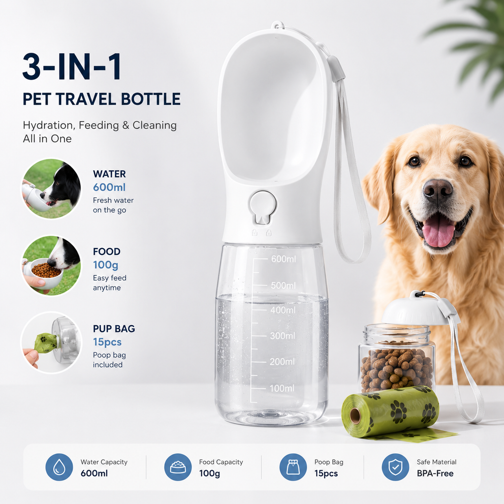 3-in-1 Portable Dog Water Bottle