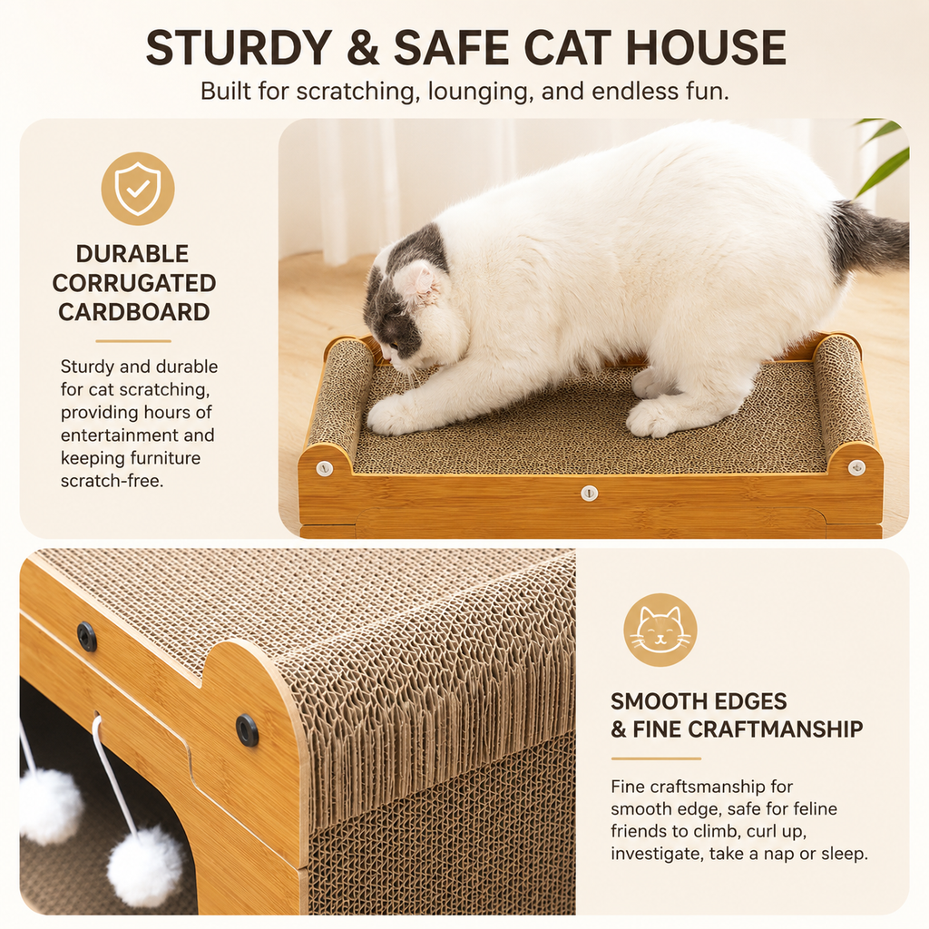 Wooden Cat Scratcher Bed for Indoor Cats