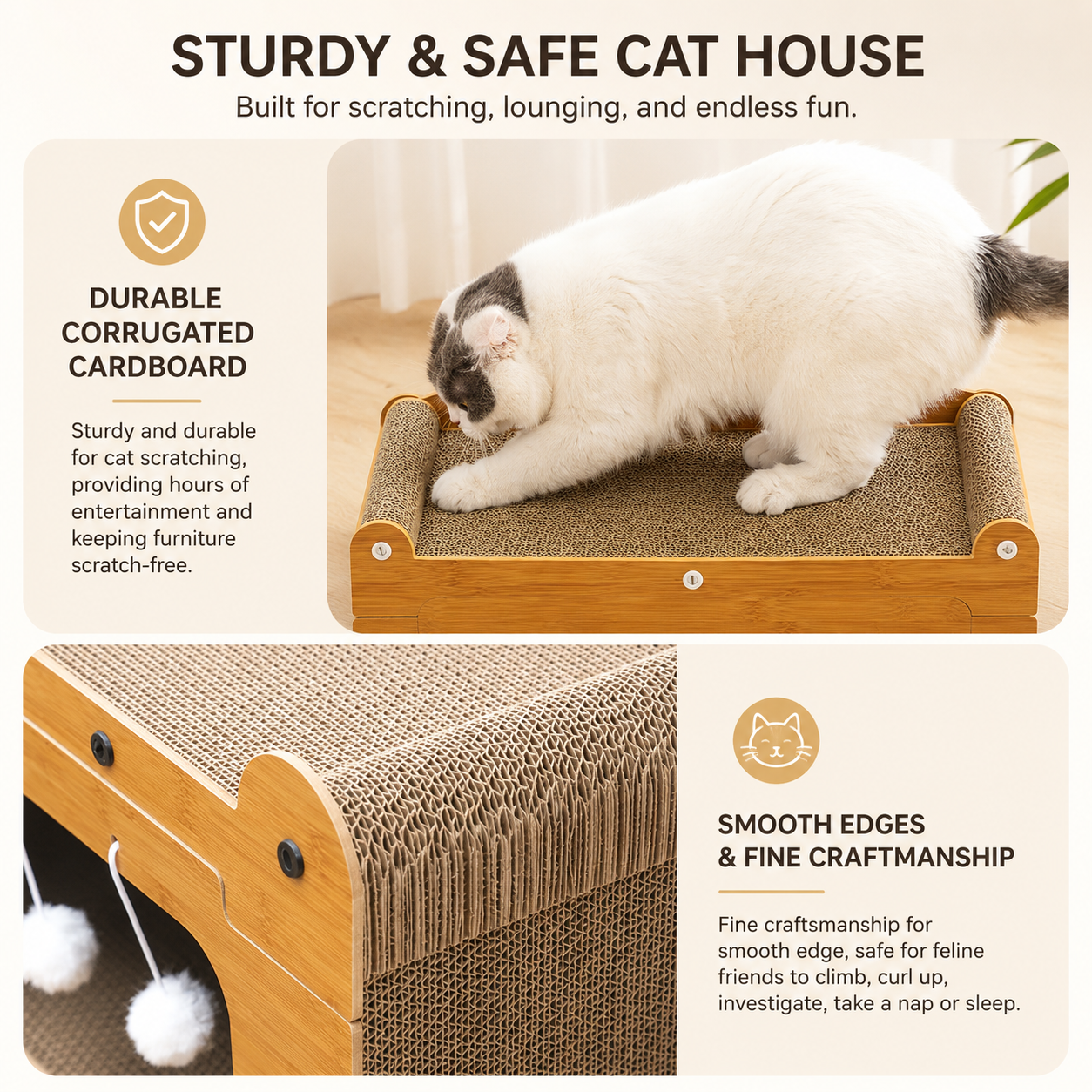 Wooden Cat Scratcher Bed for Indoor Cats