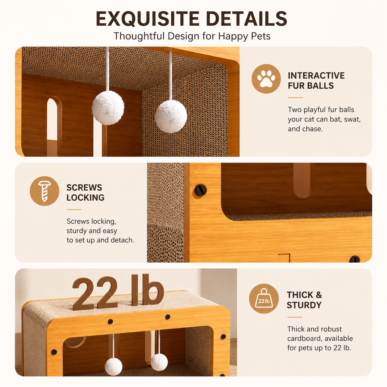 Wooden Cat Scratcher Bed for Indoor Cats