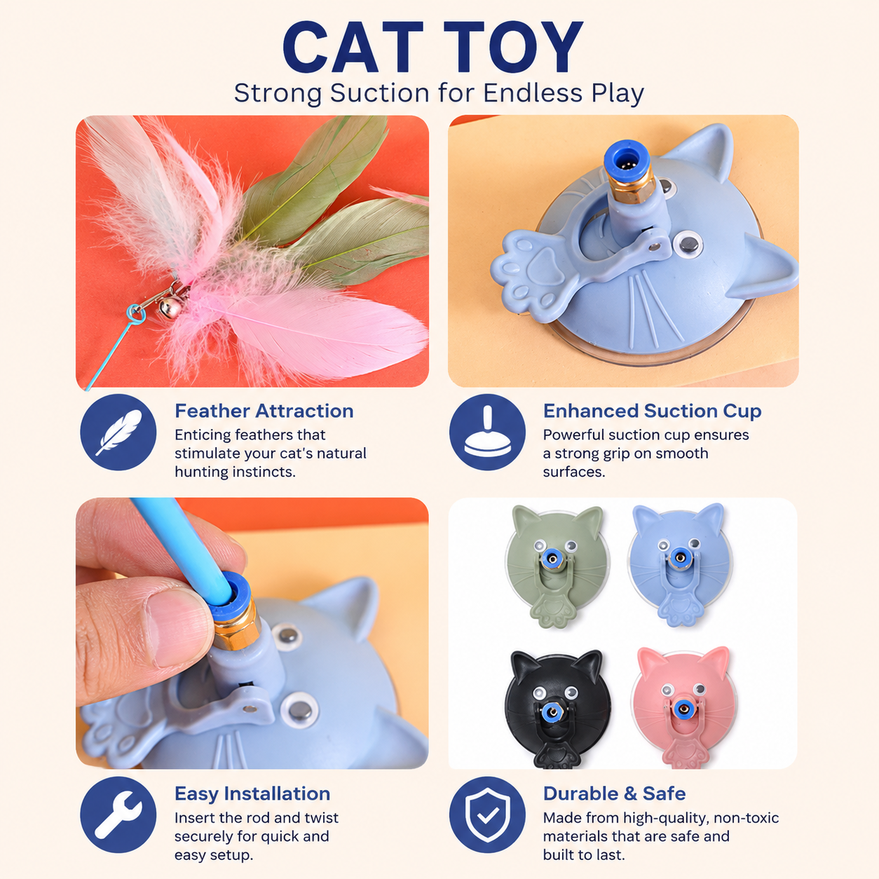 Interactive Feather Cat Wand Toy with Suction Cup