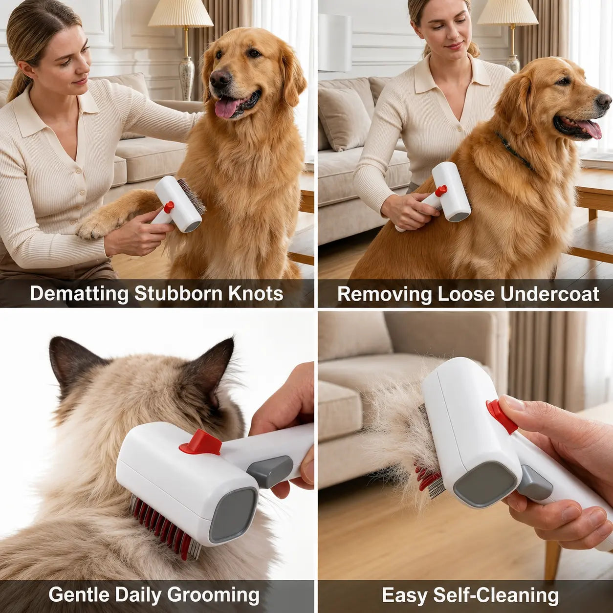 2-in-1 Pet Grooming Brush for Dogs & Cats