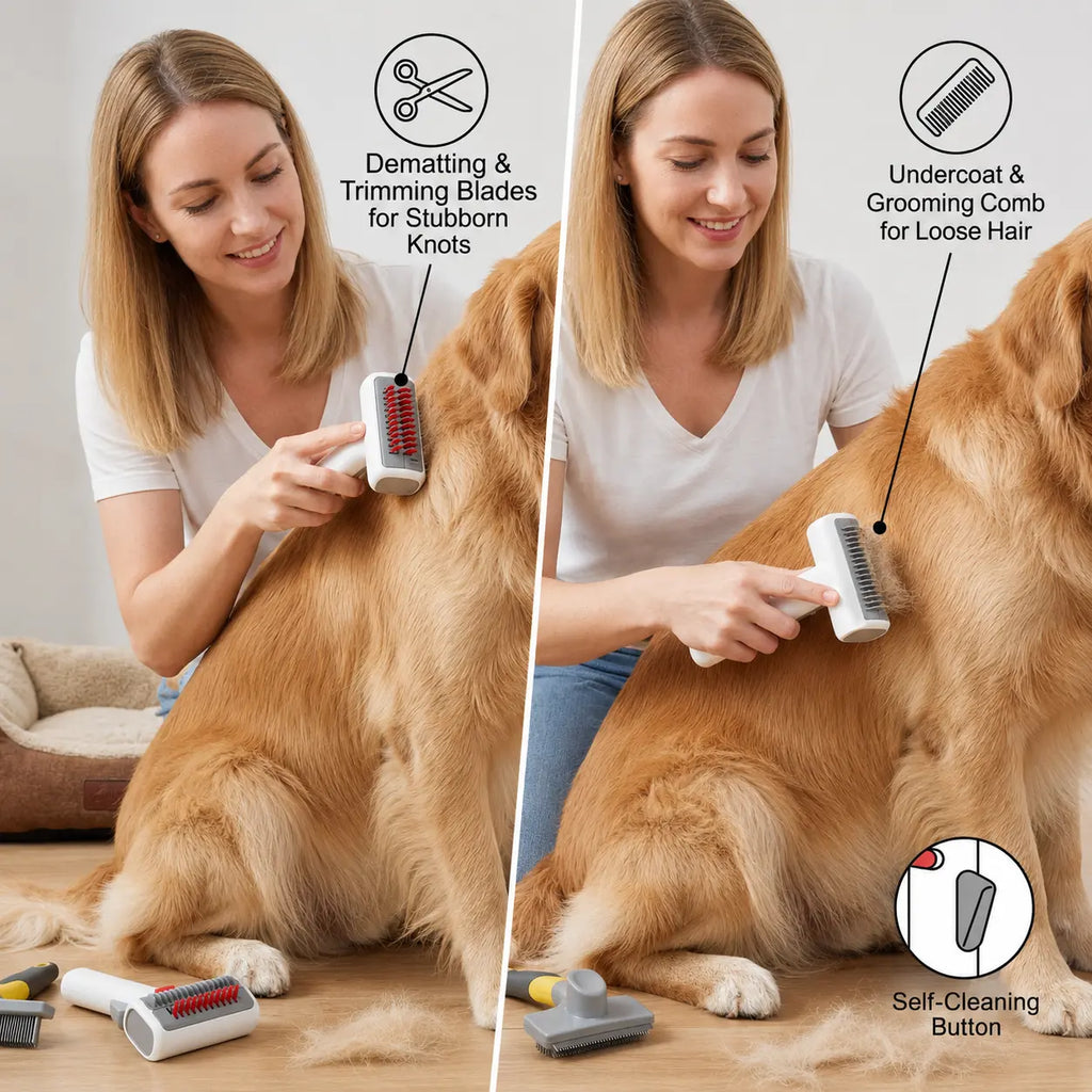 2-in-1 Pet Grooming Brush for Dogs & Cats