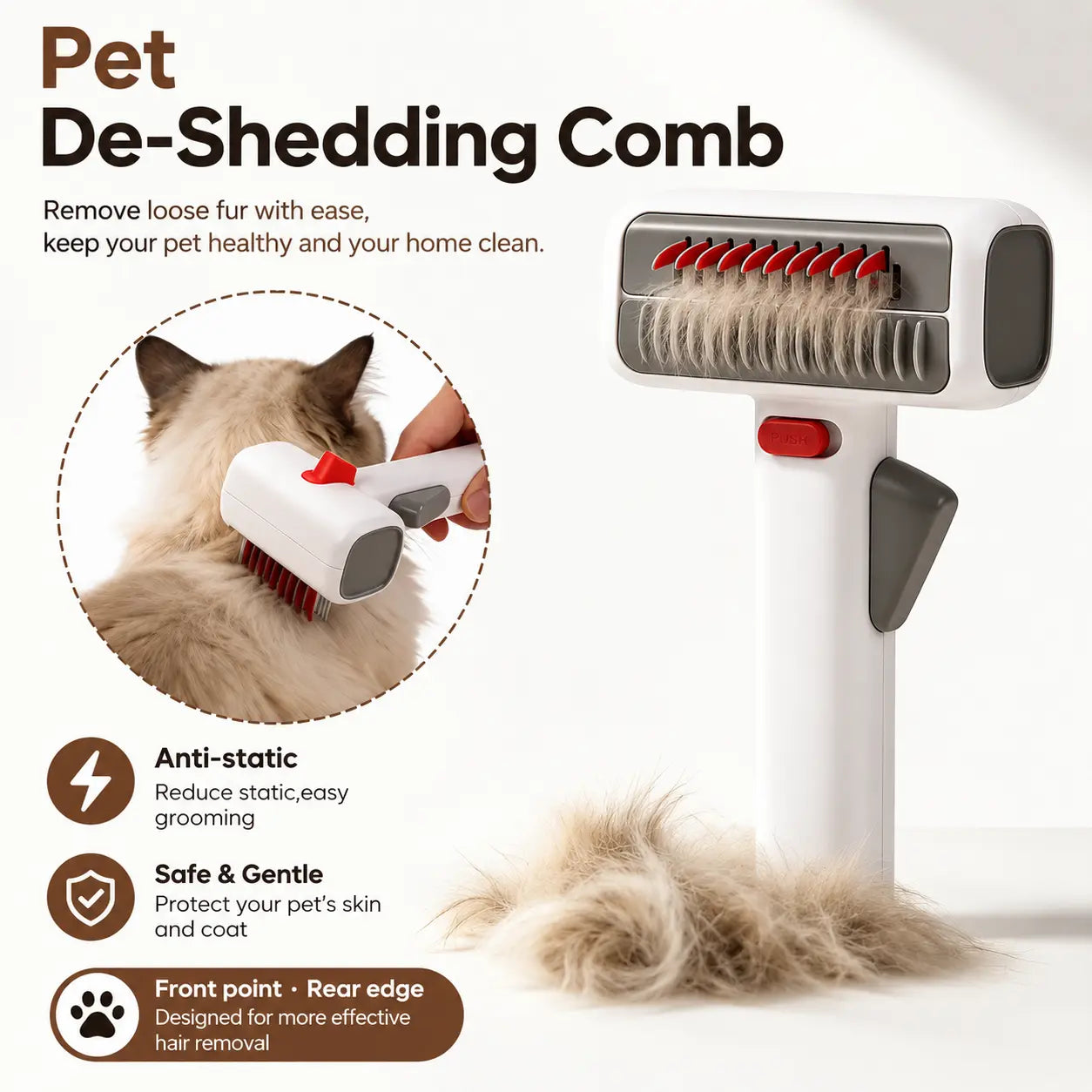 2-in-1 Pet Grooming Brush for Dogs & Cats