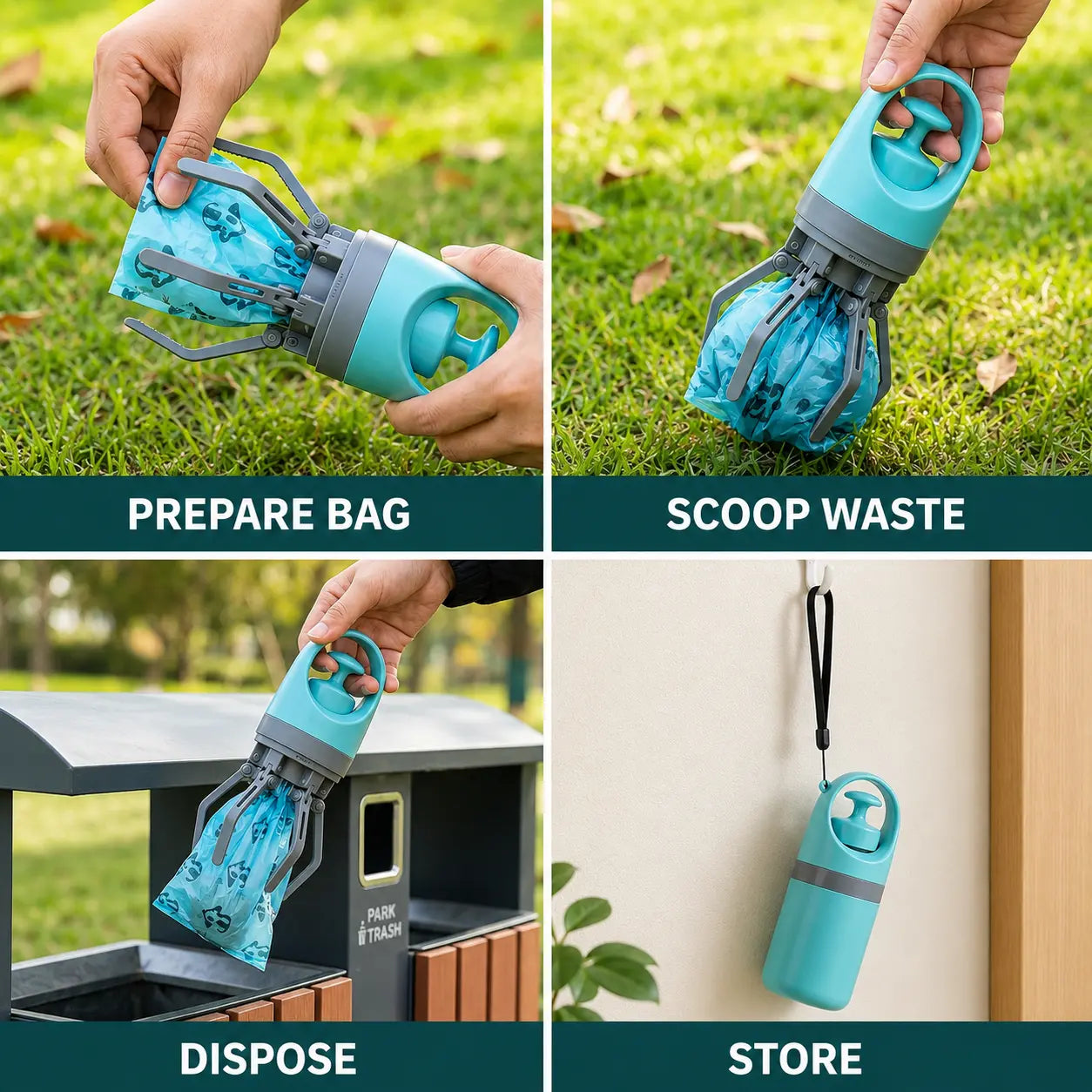Dog Poop Scooper with Bags | Portable Pet Waste Cleaner