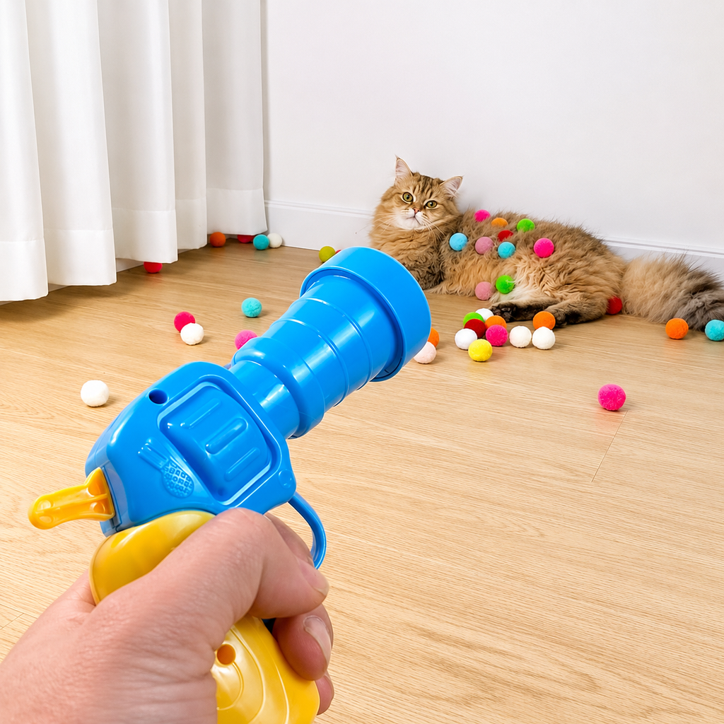 Interactive Cat Fetch Toy with Launcher Gun