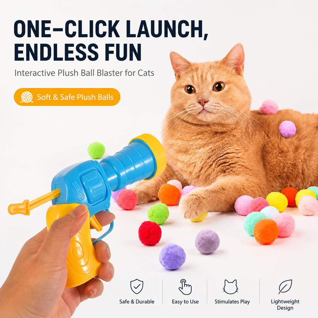 Interactive Cat Fetch Toy with Launcher Gun