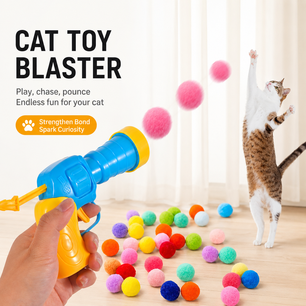 Interactive Cat Fetch Toy with Launcher Gun