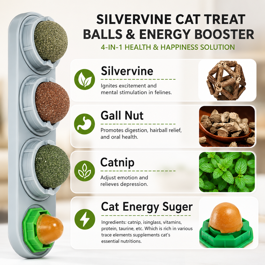 Catnip & Silvervine Cat Toy Balls – 4PCS