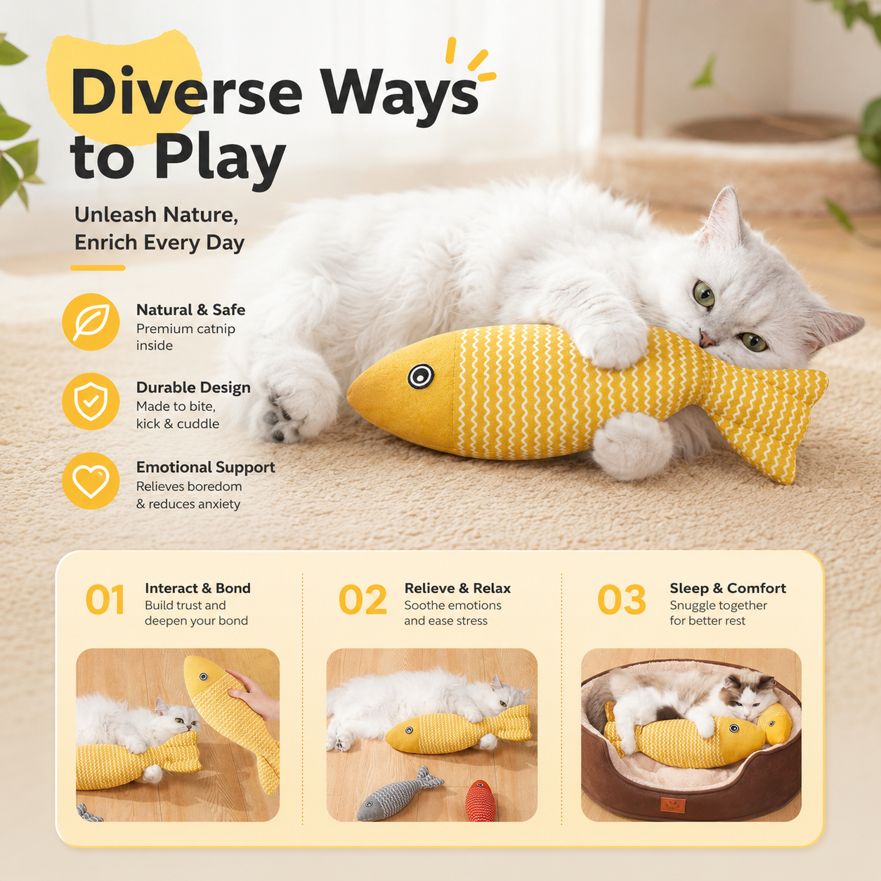 3PCS Catnip Fish Toy Set