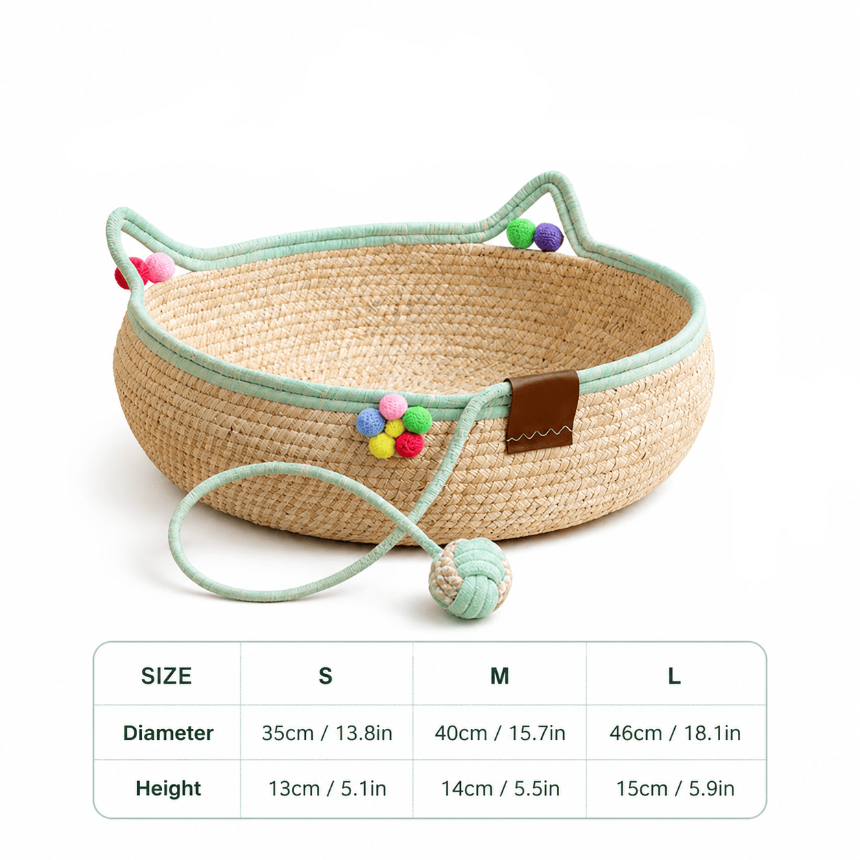 Handwoven Cotton Rope Cat Basket Bed with Scratcher & Hanging Toy