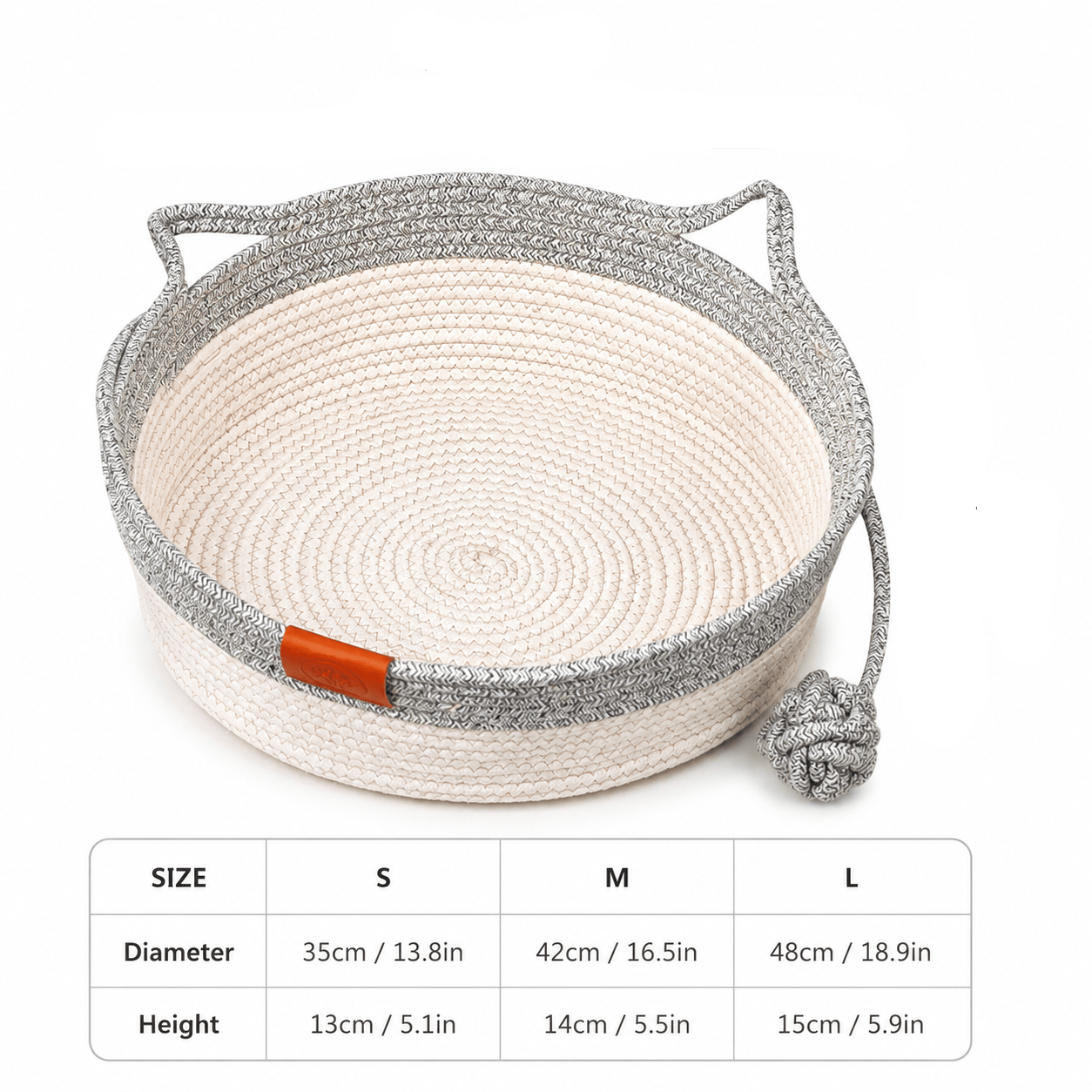Handwoven Cotton Rope Cat Basket Bed with Scratcher & Hanging Toy