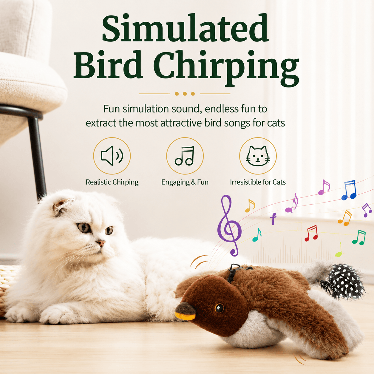 Realistic Chirping Bird Cat Toy with Flapping Wings