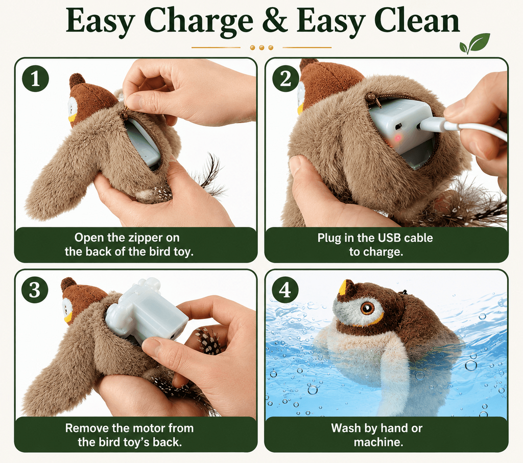 Realistic Chirping Bird Cat Toy with Flapping Wings