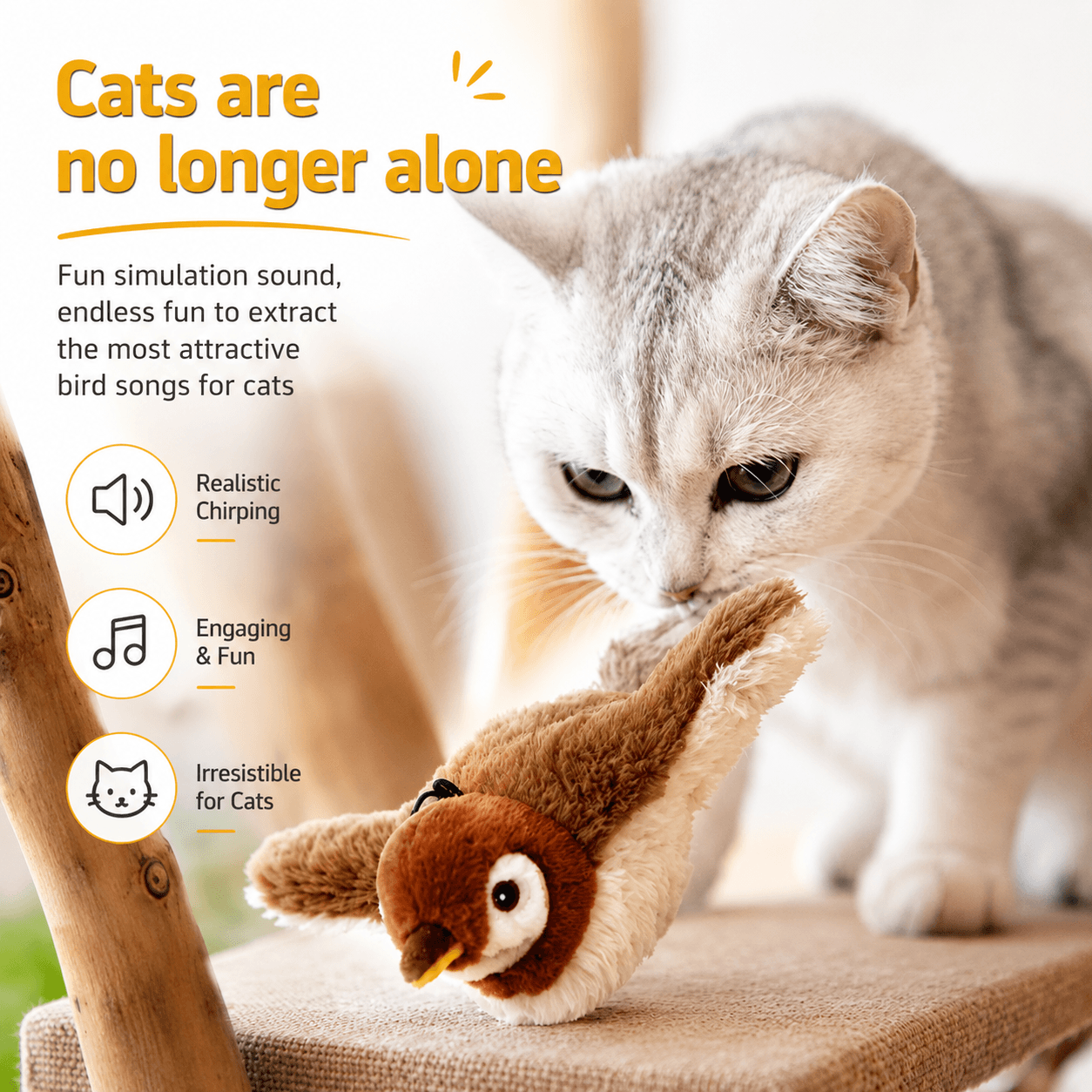 Realistic Chirping Bird Cat Toy with Flapping Wings
