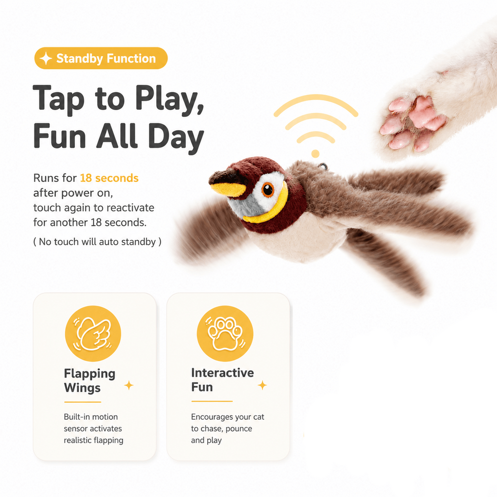 Realistic Chirping Bird Cat Toy with Flapping Wings