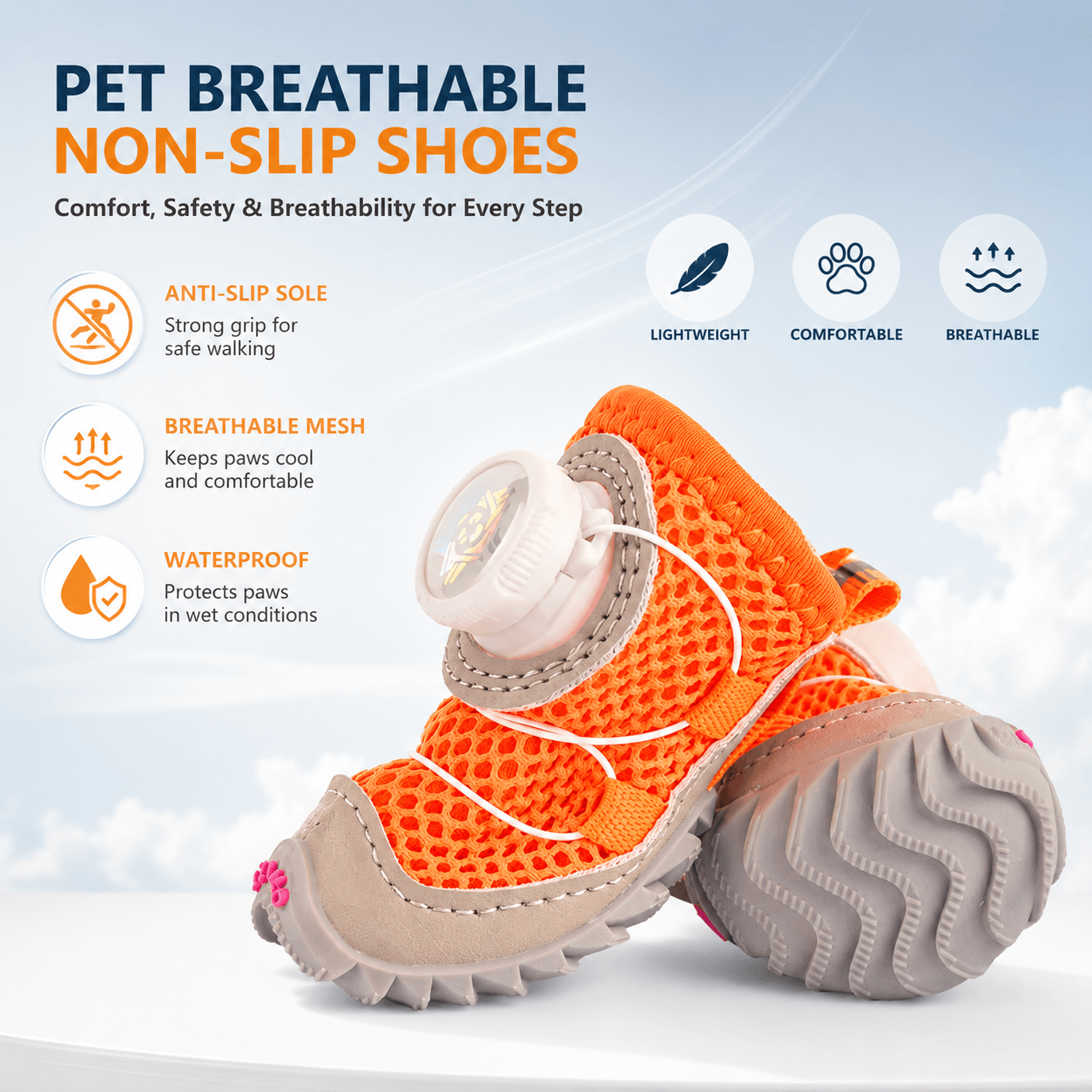 Breathable Anti-Slip Waterproof Dog Boots (4-Pack)