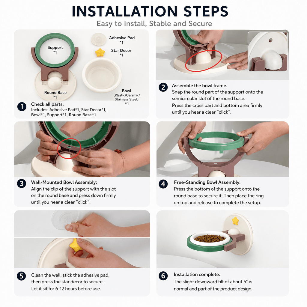 2-in-1 Wall Mounted & Elevated Cat Bowl