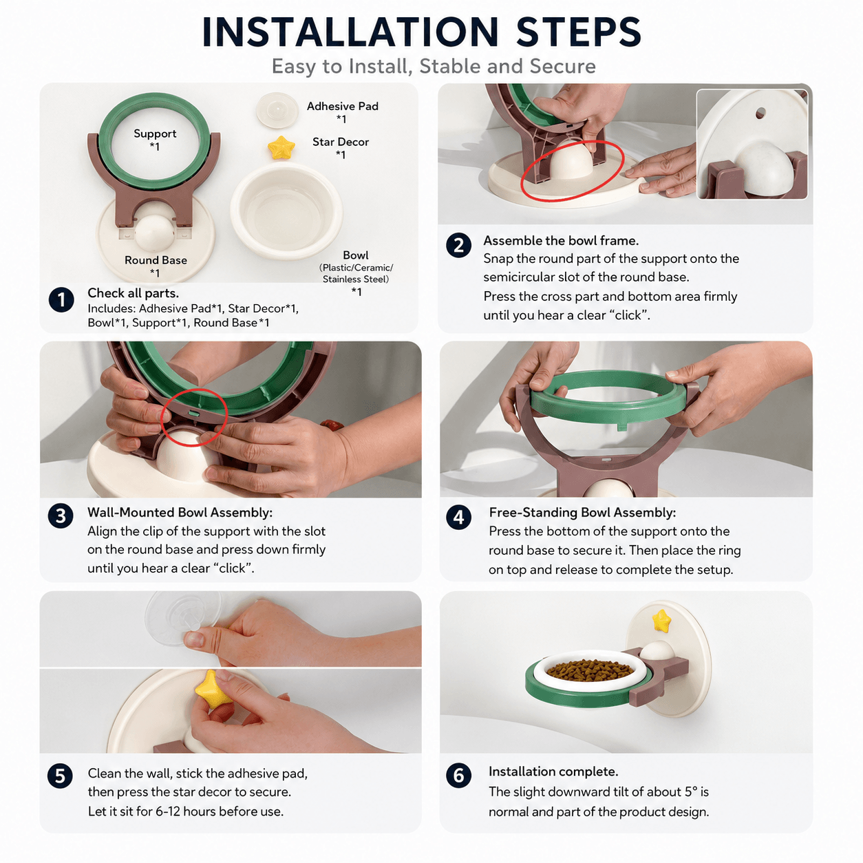 2-in-1 Wall Mounted & Elevated Cat Bowl