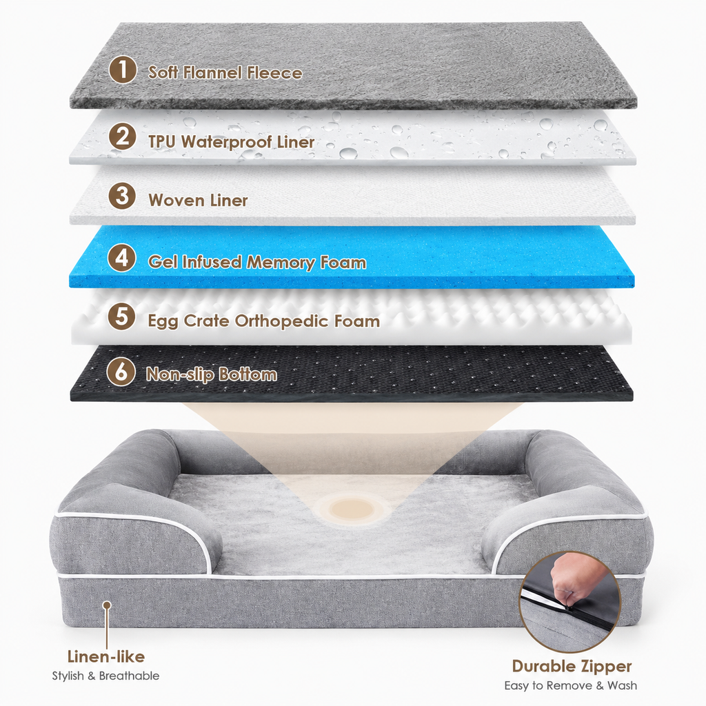 Orthopedic Memory Foam Dog Bed | Waterproof & Washable