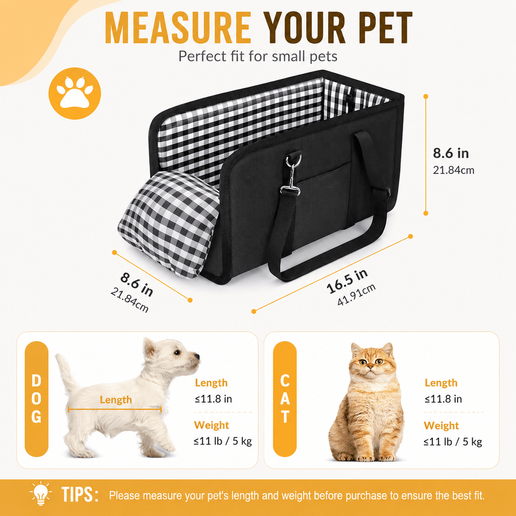 Foldable Center Console Dog Car Seat with Safety Leash & Anti-Slip Base