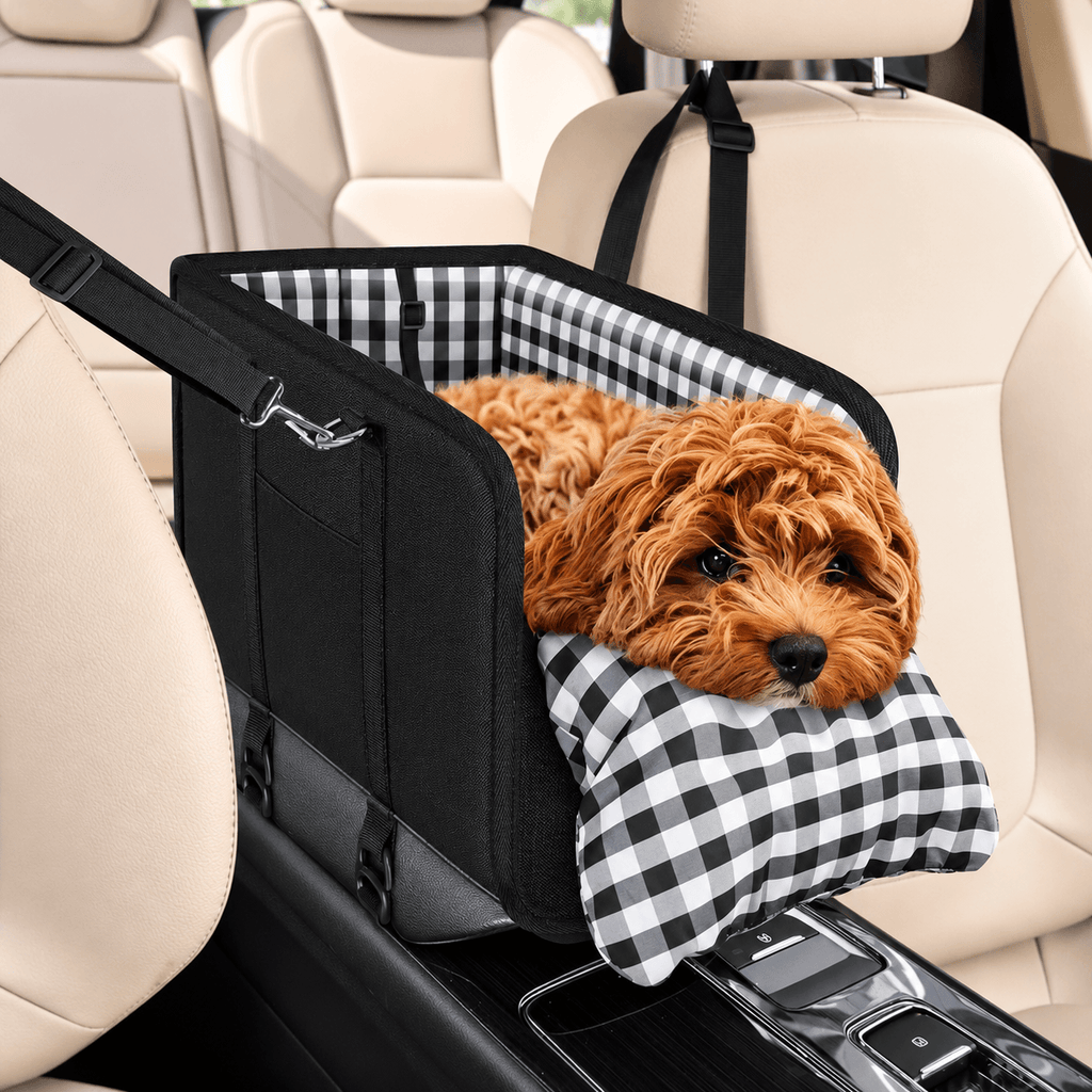 Foldable Center Console Dog Car Seat with Safety Leash & Anti-Slip Base