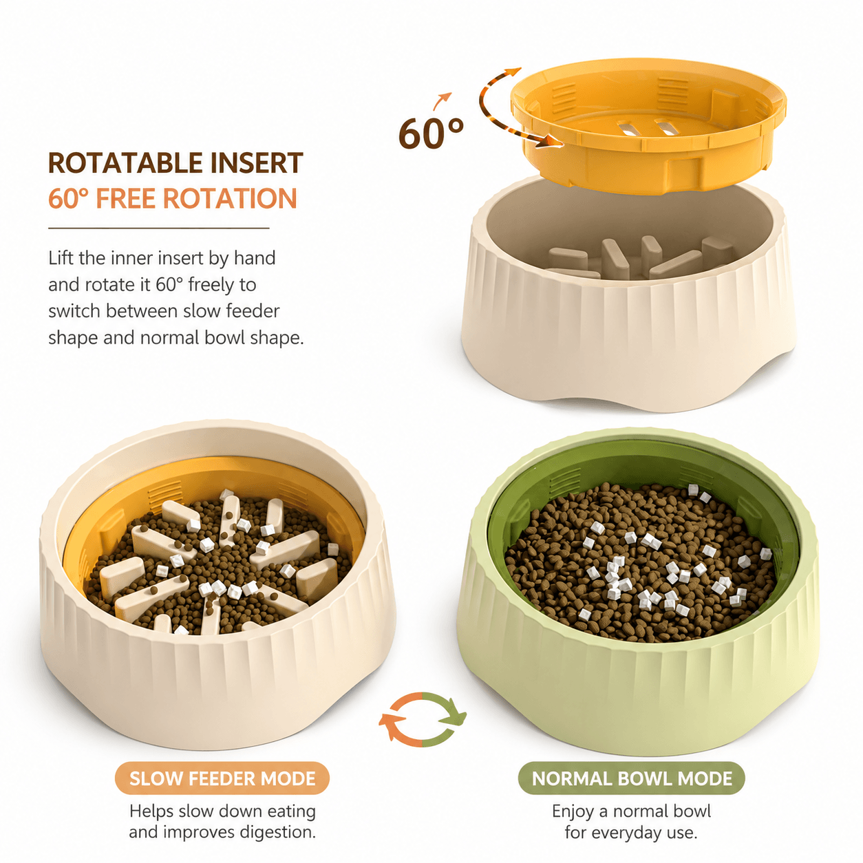 2-in-1 Rotatable Slow Feeder Bowl for Cats & Dogs