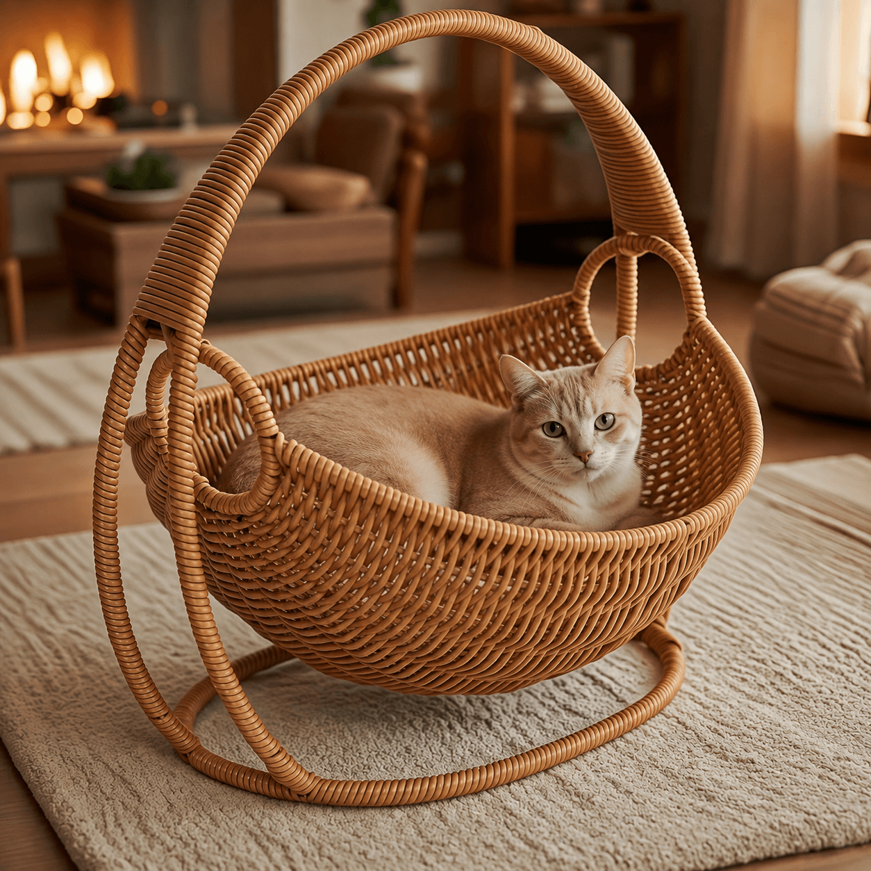 Wicker Hanging Cat Bed with Stand