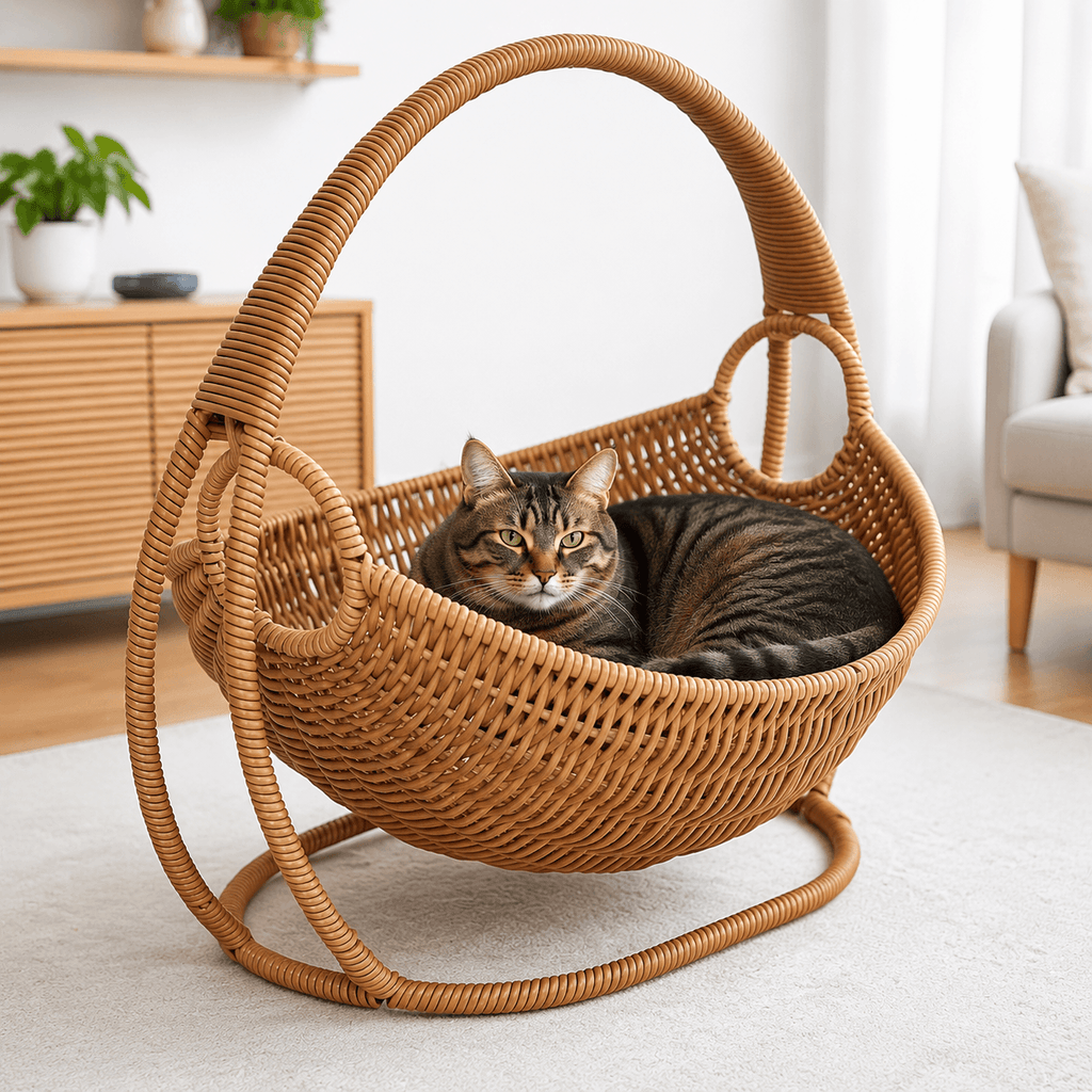 Wicker Hanging Cat Bed with Stand