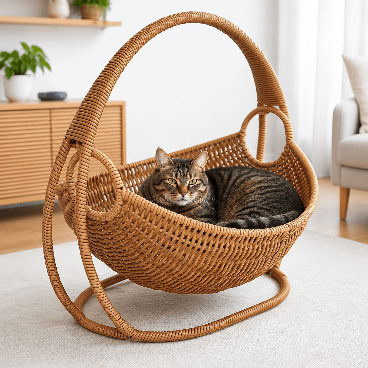 Wicker Hanging Cat Bed with Stand