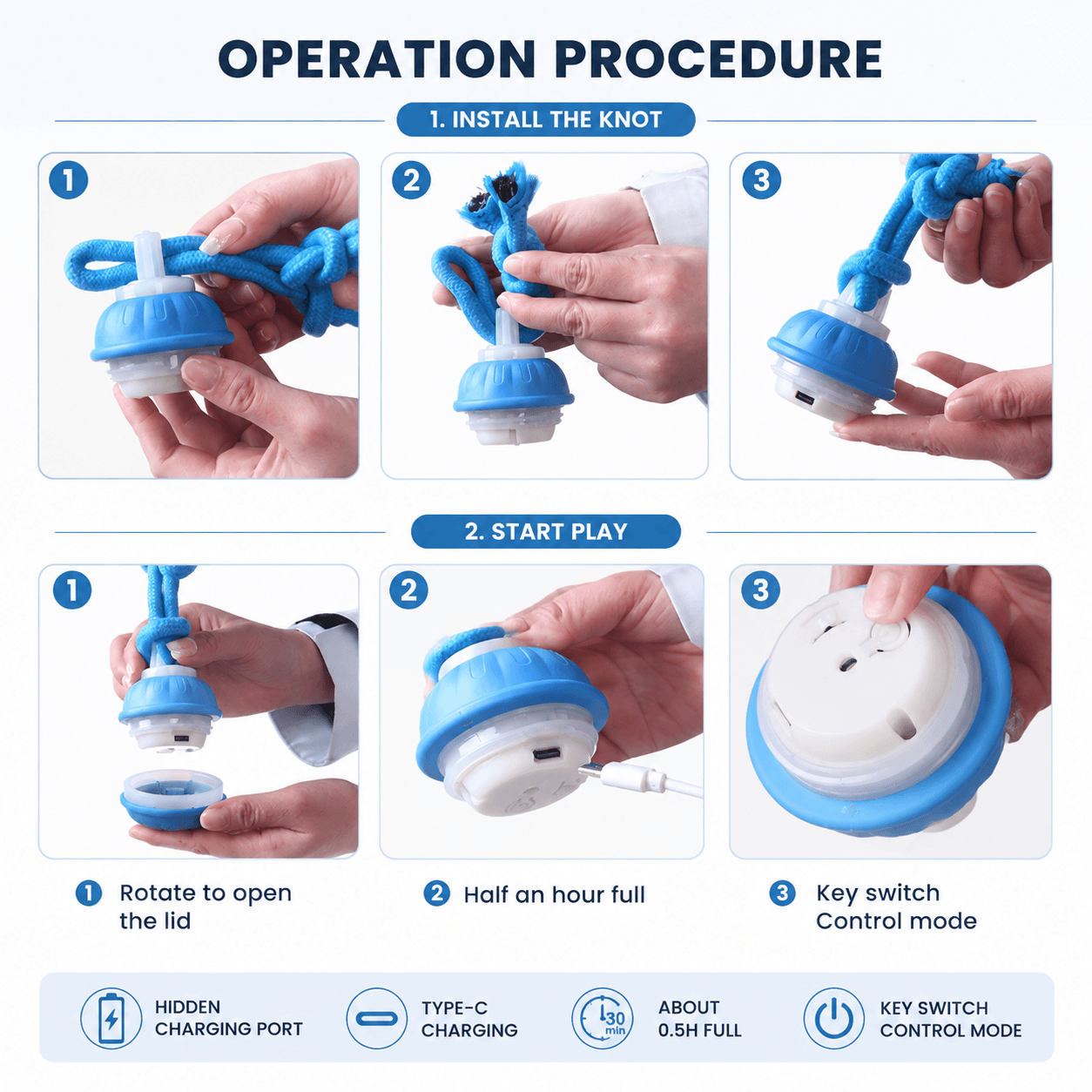Smart Interactive Dog Ball Toy, Automatic Rolling Rope Toy Fursera