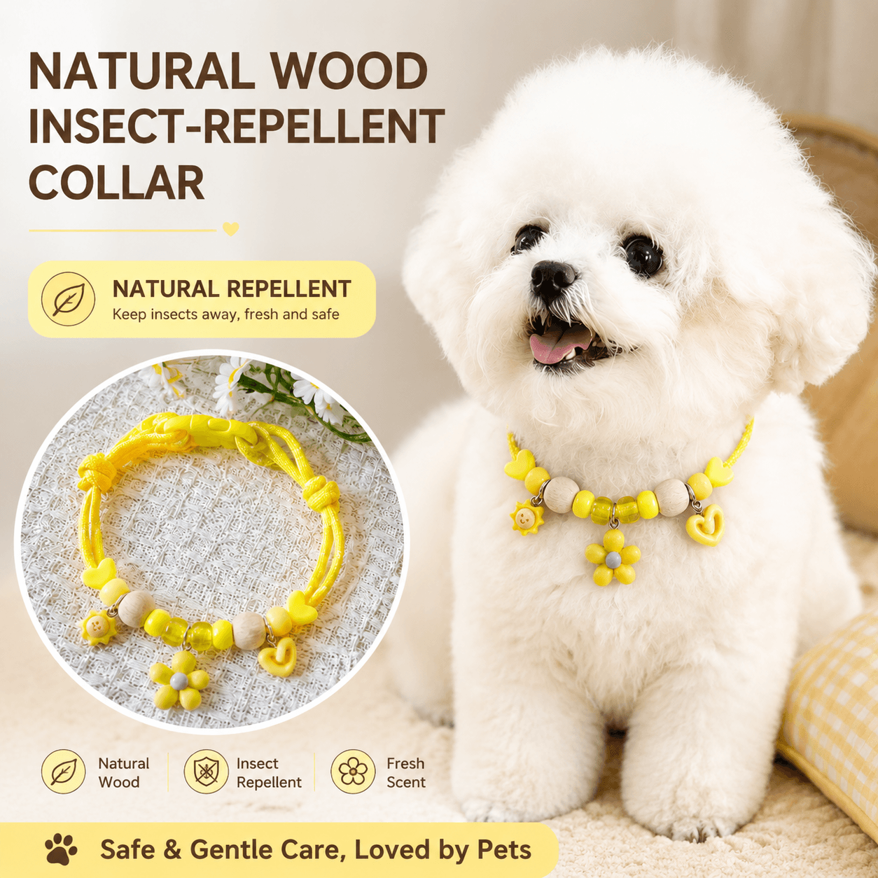 Natural Wood Insect-Repellent Pet Collar
