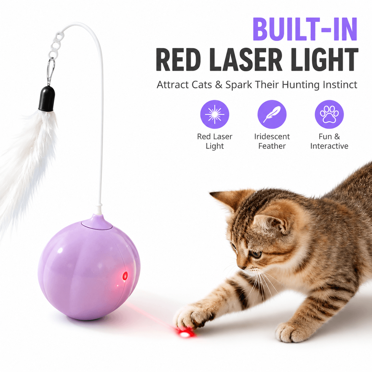 Interactive Feather & Laser Cat Toy – Wobble Teaser with Bell