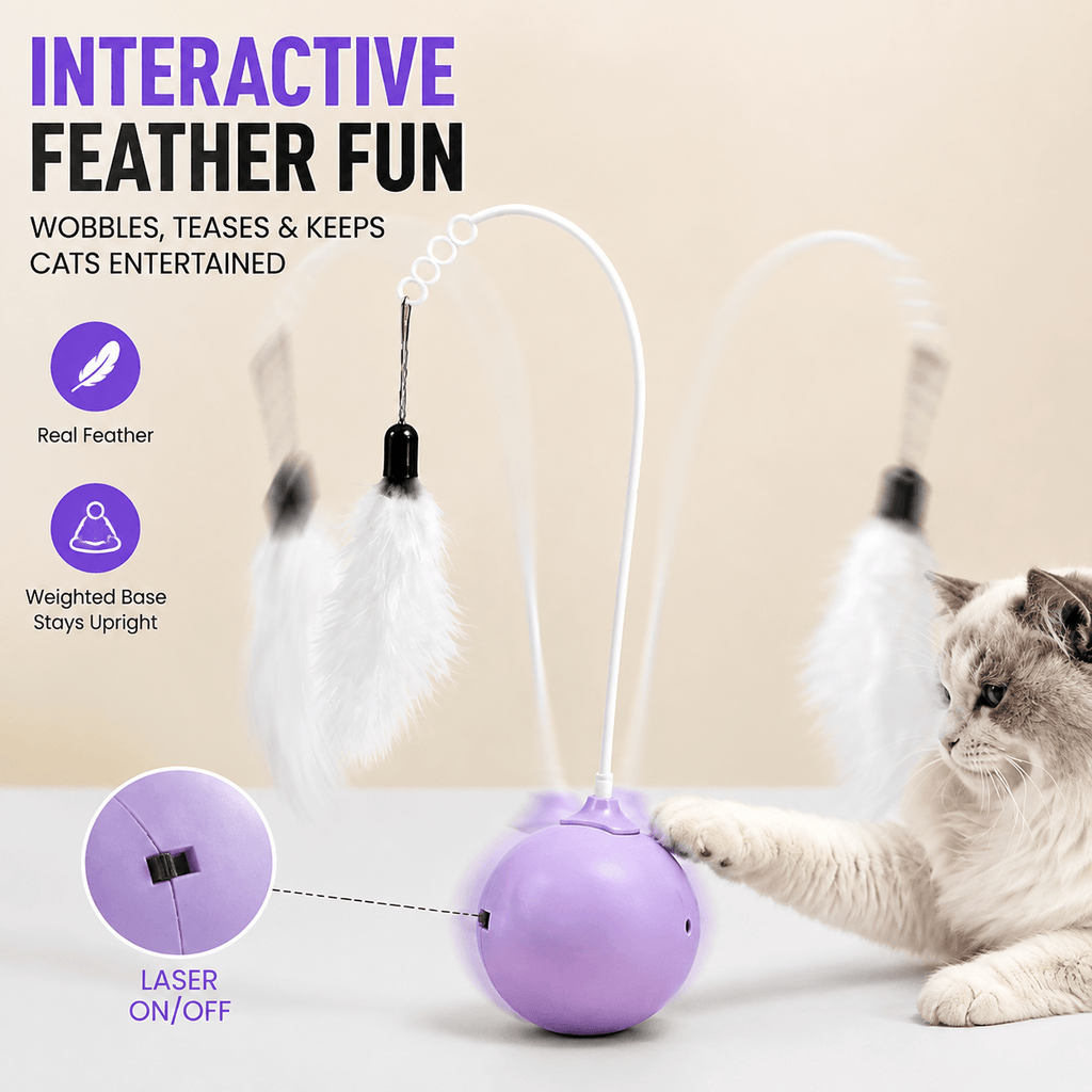 Interactive Feather & Laser Cat Toy – Wobble Teaser with Bell