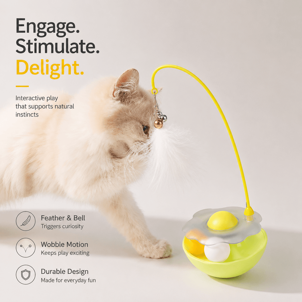 Interactive Cat Toy with Feather, Bell & Catnip