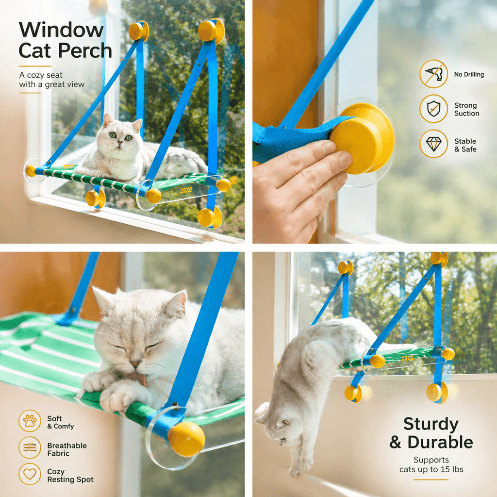 Foldable Window Cat Hammock – Suction Cup Cat Perch