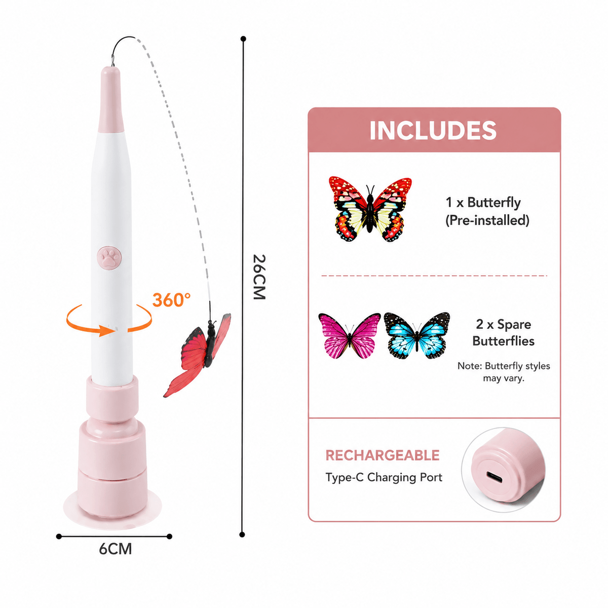 Interactive Butterfly Cat Toy – Automatic 360° Rechargeable Self-Play Teaser