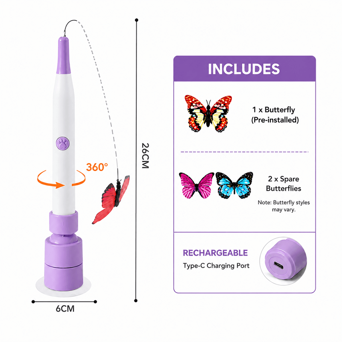 Interactive Butterfly Cat Toy – Automatic 360° Rechargeable Self-Play Teaser