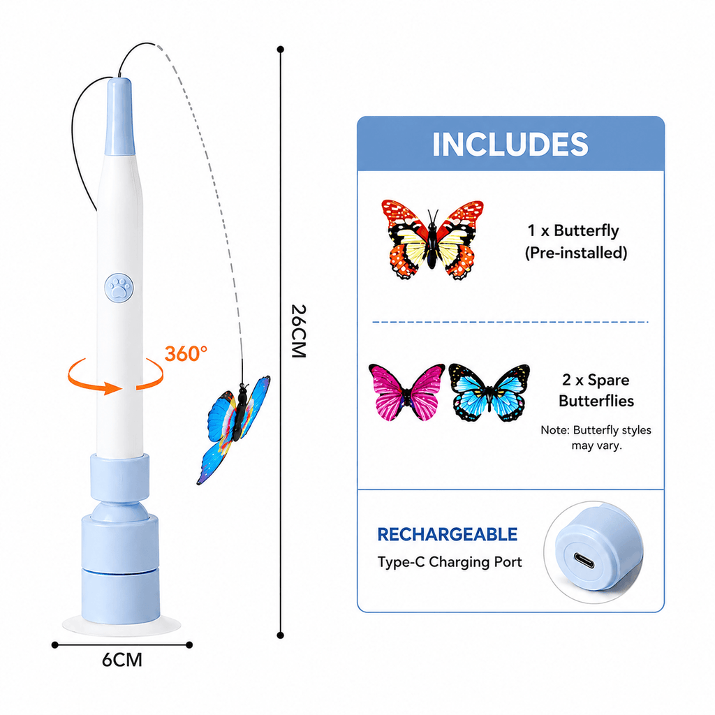 Interactive Butterfly Cat Toy – Automatic 360° Rechargeable Self-Play Teaser