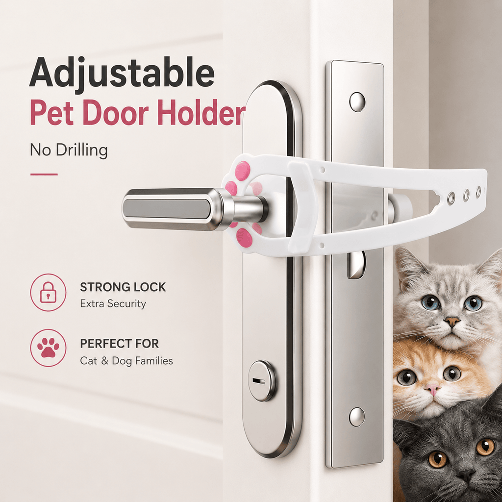 Adjustable Pet Door Holder – No-Drill Door Latch for Cats & Dogs
