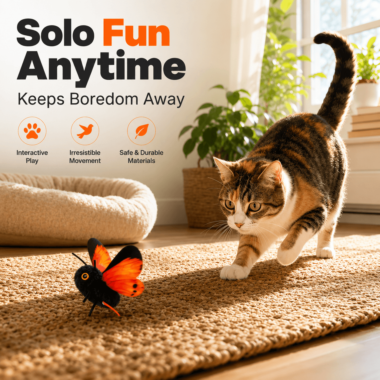 Interactive Automatic Butterfly Teaser for Indoor Cats